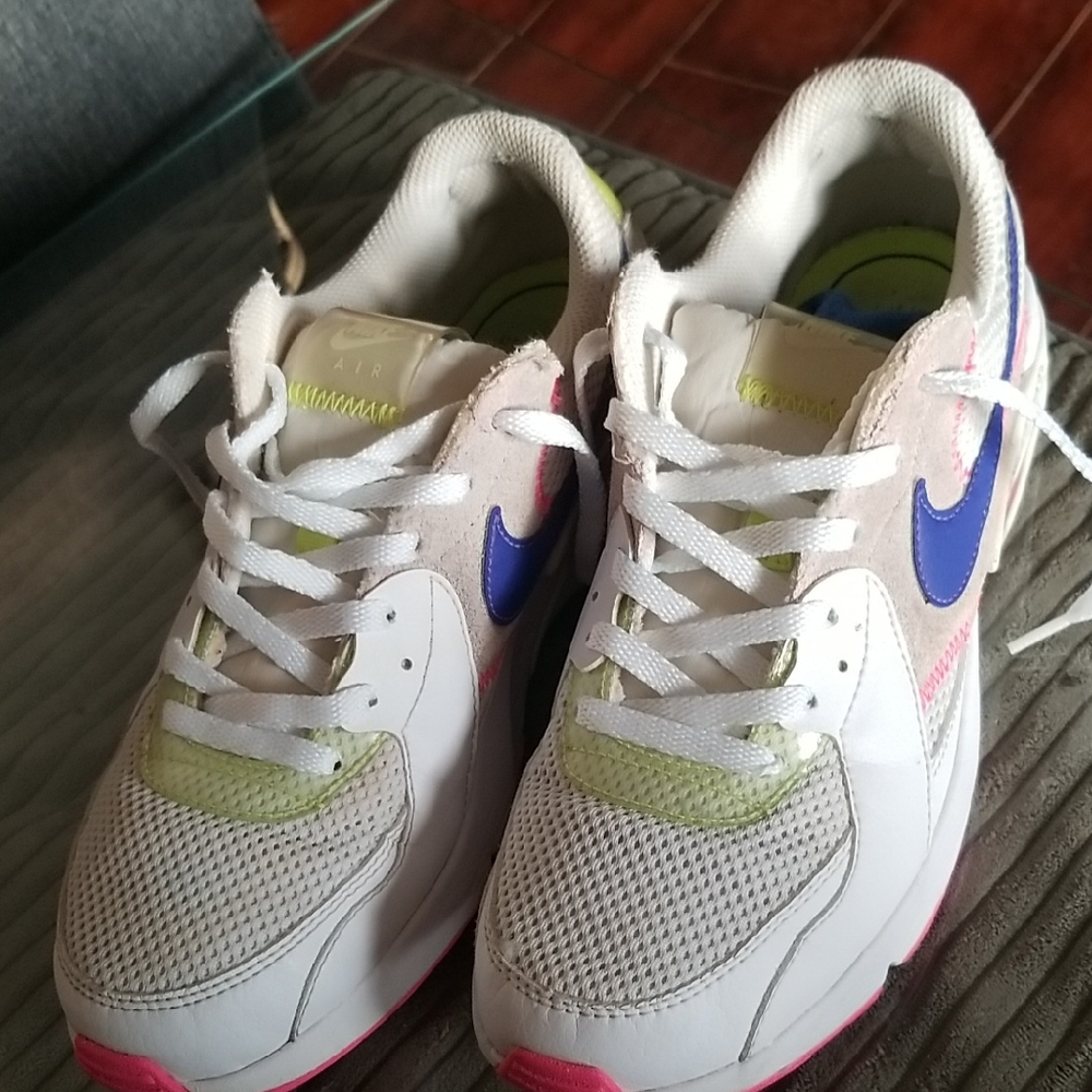 Nike White and Blue Athletic Shoes with Pink Accents